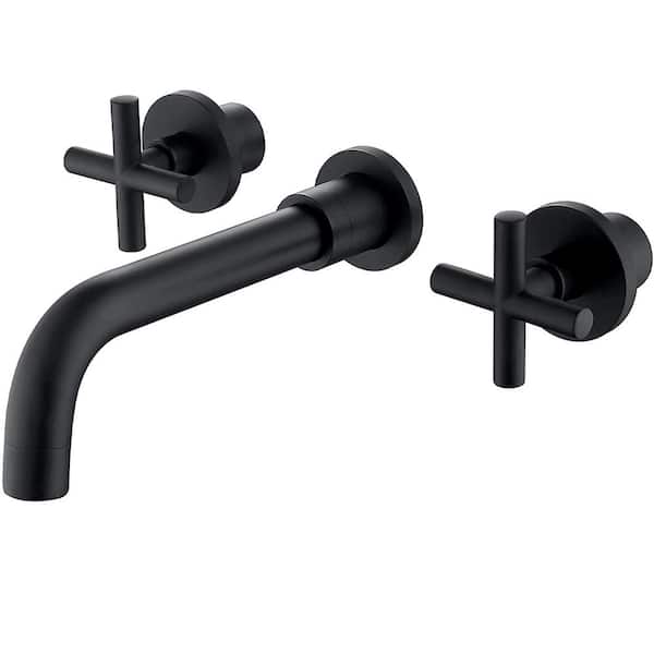 GIVING TREE Double-Handle Wall Mount Bathroom Faucet with Cross Handle Lavatory Sink Faucet in Matte Black