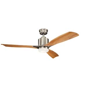 Ridley II 52 in. Indoor Brushed Stainless Steel Downrod Mount Ceiling Fan with Integrated LED with Wall Control Included
