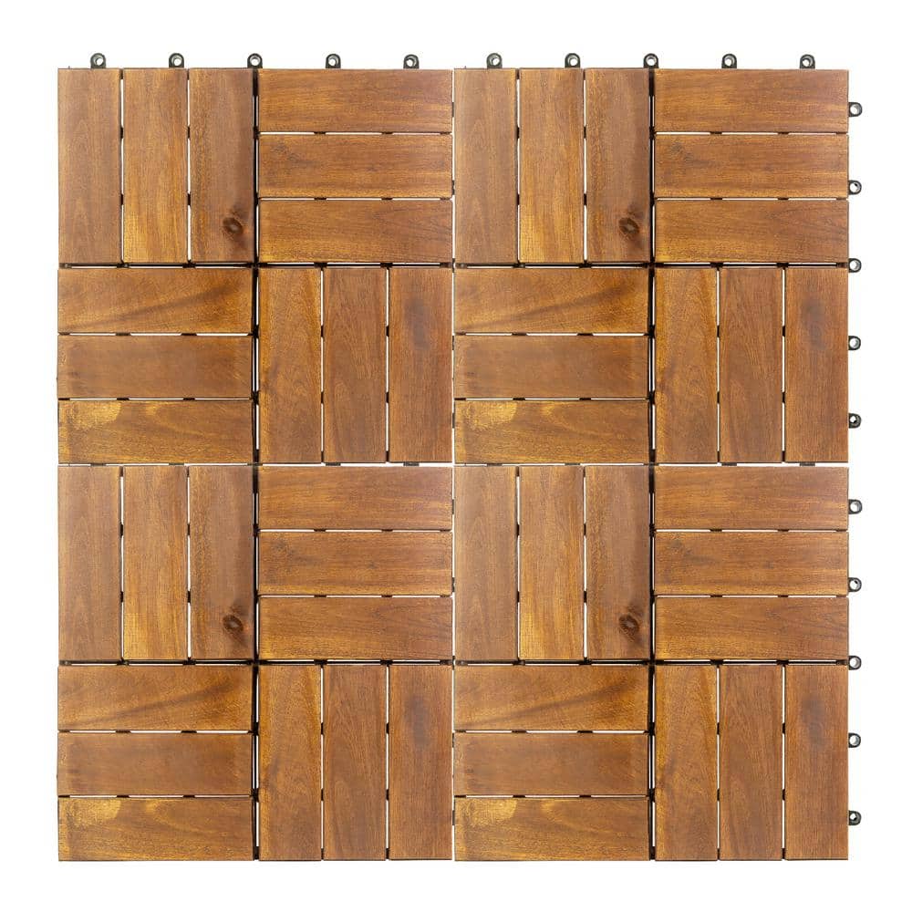 1ft.x 1ft. Interlocking Solid Hardwood Acacia Wood Deck Tile(10-Piece ...