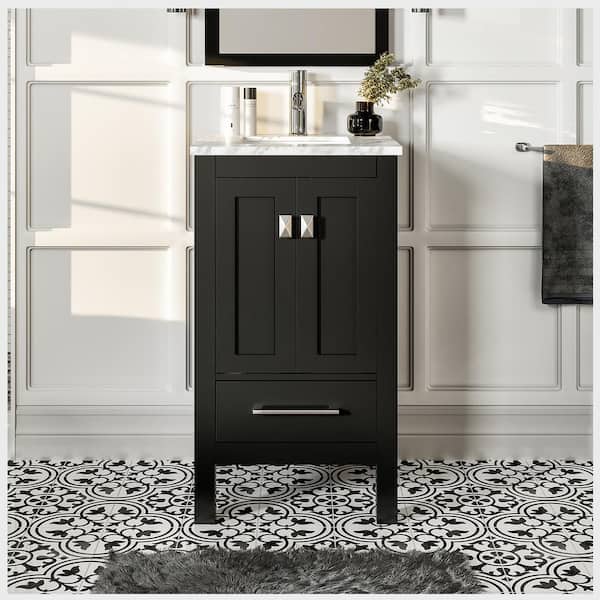 Eviva London 24 in. W x 18 in. D x 34 in. H Bathroom Vanity in Espresso with White Carrara Marble Top with White Sink