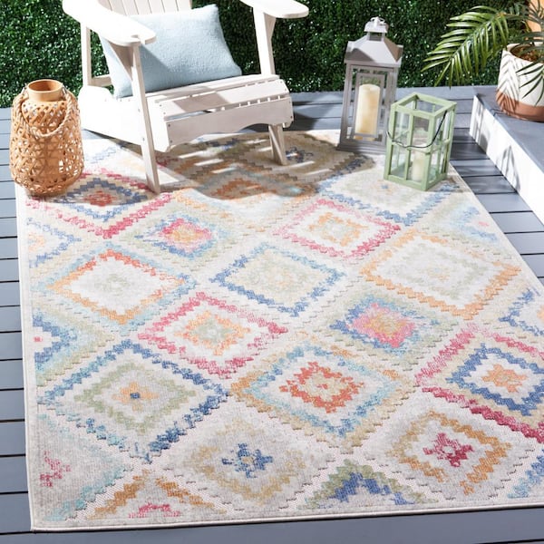Cabana Red/Blue/Multi 7 ft. x 7 ft. Diamond High-Low Indoor/Outdoor Square Area Rug