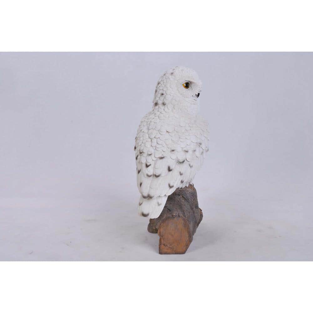 White Snowy Owl on Stump Polyresin Garden Statue
