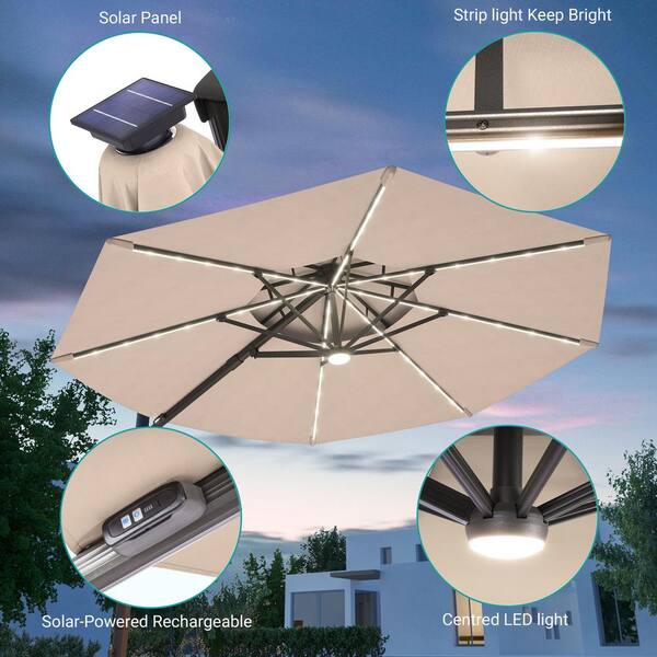 Sonkuki 11 ft. Double Top Aluminum LED Cantilever Patio