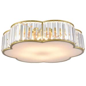 19.7 in. 5-Light Fixture Gold Finish Modern Flush Mount with Crystal Shade (1-Pack)