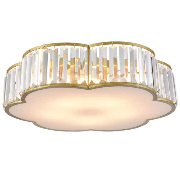 CLAXY 19.7 in. 5-Light Fixture Gold Finish Modern Flush Mount with Crystal Shade (1-Pack)