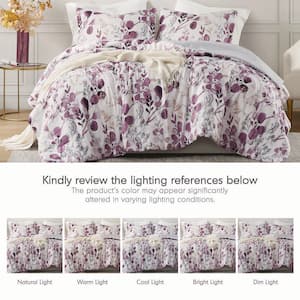 Gabby 3-Piece Plum/Grey Microfiber Full/Queen Reversible Floral Botanical Seersucker Comforter Set