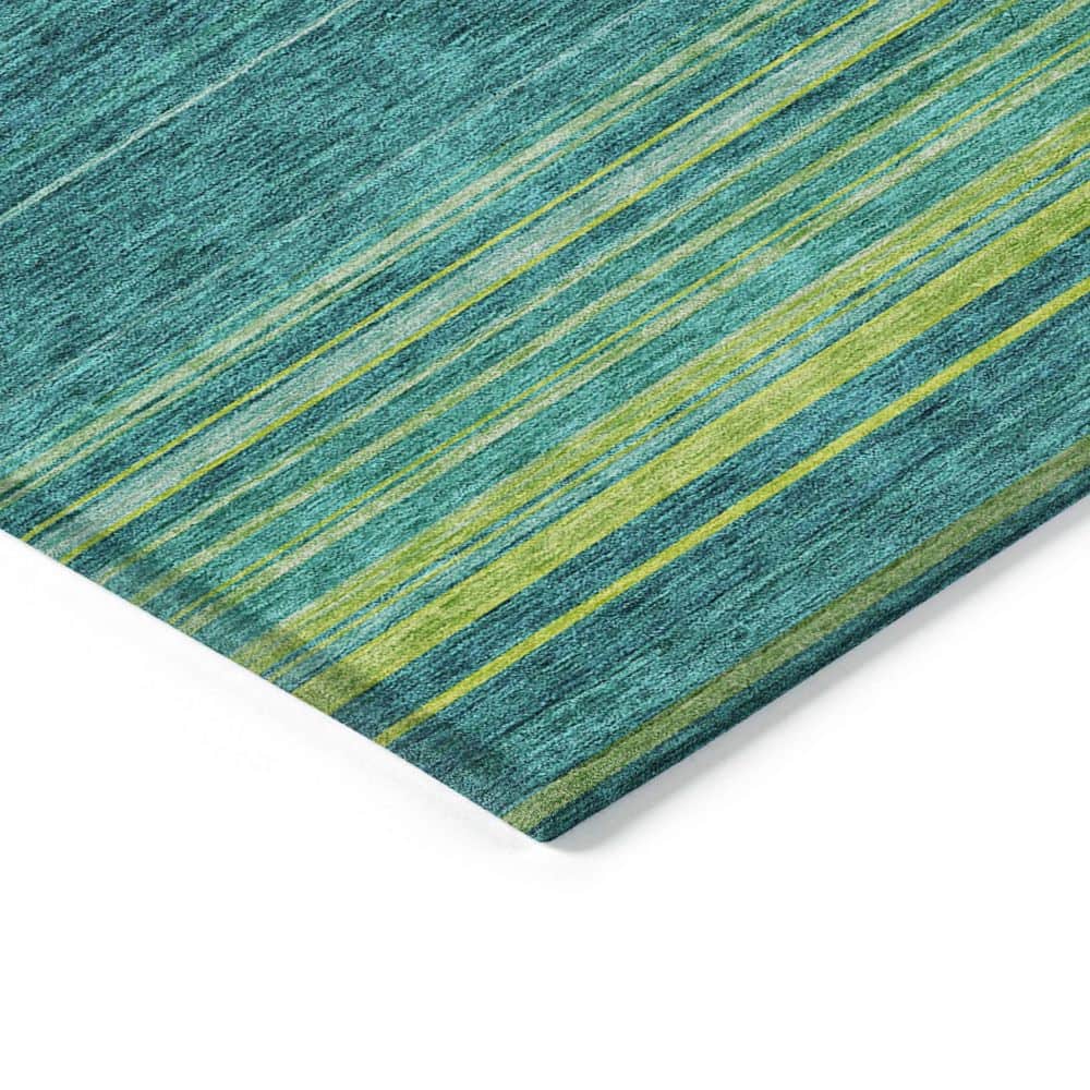 Teal Stripe Synthetic Flat Woven 10' x 14' Washable Rug