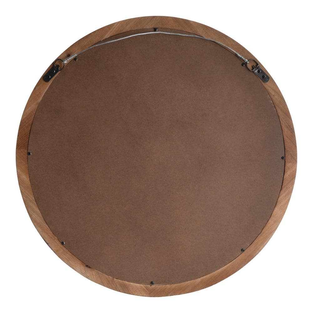 24-Inch Round Brown Wood Framed Vanity Mirror