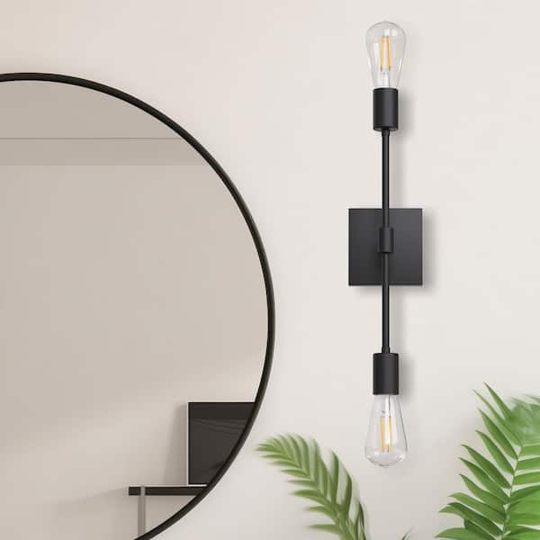 14.5 in. 2-Light Black Iron Vanity Light with Painted Matte for Bathroom