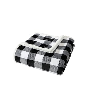 Cabin Plaid 1-Piece Charcoal Gray Ultra Sherpa Microfiber King Blanket