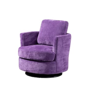 31.9 in. W Purple Chenille Swivel Accent Barrel Chair with 1 Pillow