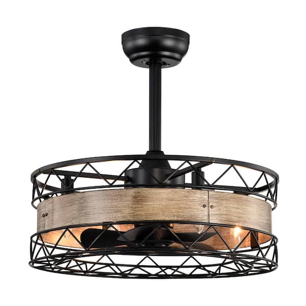 Jushua 20.5 in. Matte Black Caged Ceiling Fan with Timer, 3 Speeds Indoor Ceiling Fan for Farmhouse, Bedroom (No Include Bulbs)