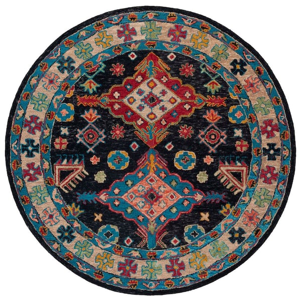 Aspen 7 ft. x 7 ft. Charcoal/Blue Oriental Round Rug