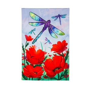 2-1/3 ft. x 3-2/3 ft. Dragonfly and Poppy Linen House Flag