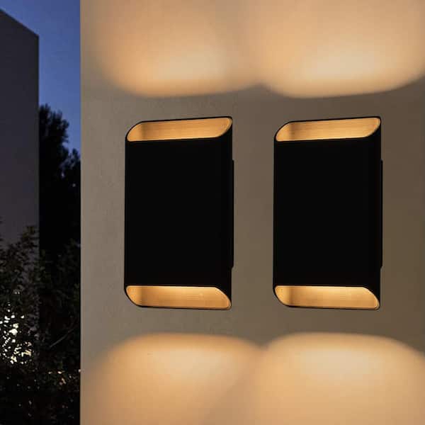 9 inch Modern Black Outdoor Integrated Led Wall Sconces Set of 2, Up and Down Sconce Lighting, 8. 5W 3000K Warm White