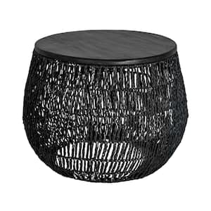 24 in. Matte Black Finish Round Pine Wood End Table