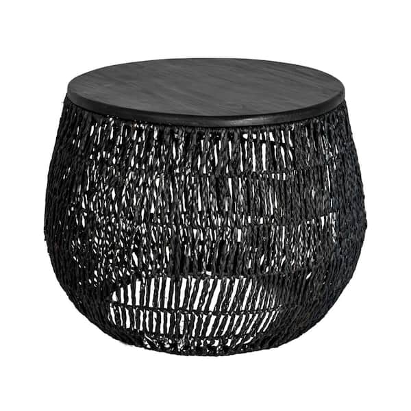 Storied Home 24 in. Matte Black Finish Round Pine Wood End Table