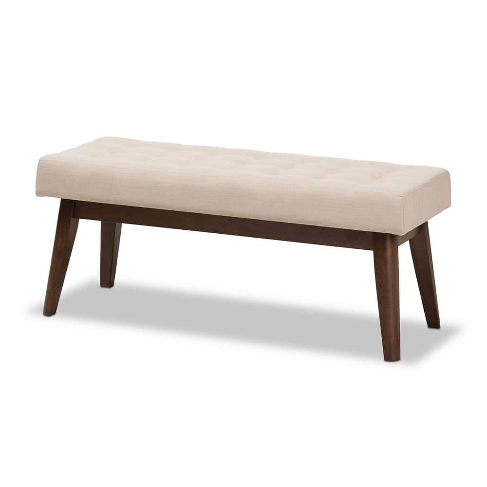 Elia 43'' Light Beige Button-Tufted Bench in Walnut Wood