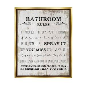 Bathroom Rules Funny Word Wood Textured by Daphne Polselli Floater Frame Typography Wall Art Print 21 in. x 17 in.