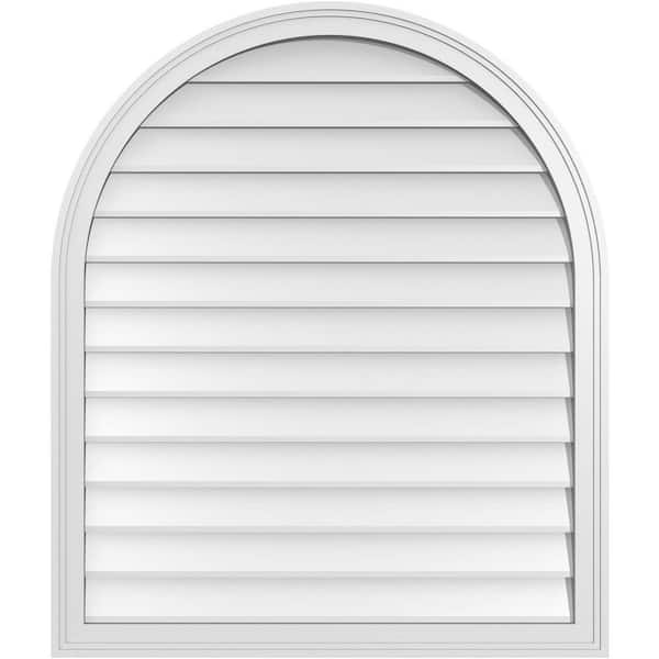 Ekena Millwork 34 in. x 40 in. Round Top White PVC Paintable Gable Louver Vent Non-Functional