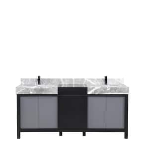 Zilara 72 in W x 22 in D Black and Grey Double Bath Vanity, Castle Grey Marble Top and Matte Black Faucet Set