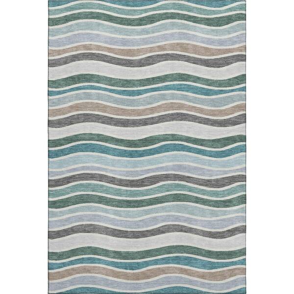 Mayfield Premium Machine Washable Abstract AMF2333 Teal 10 ft. x 14 ft. Area Rug