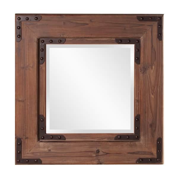 Marley Forrest Medium Square Brown Wood Stain Beveled Glass American Colonial Mirror (28 in. H x 28 in. W)