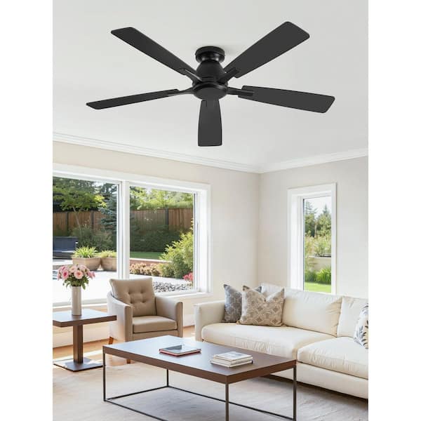 52 in. Black Smart Indoor/Covered Outdoor 6-Speed Ceiling Fan with Remote, Quiet Reversible DC Motor for Living Room