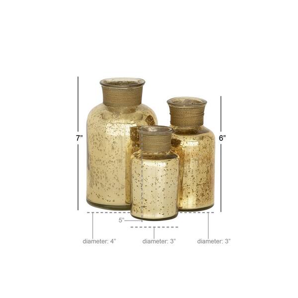 Litton Lane Rustic Yellow And Gold Glass Metal Apothecary Jars Set Of 3 24126 The Home Depot