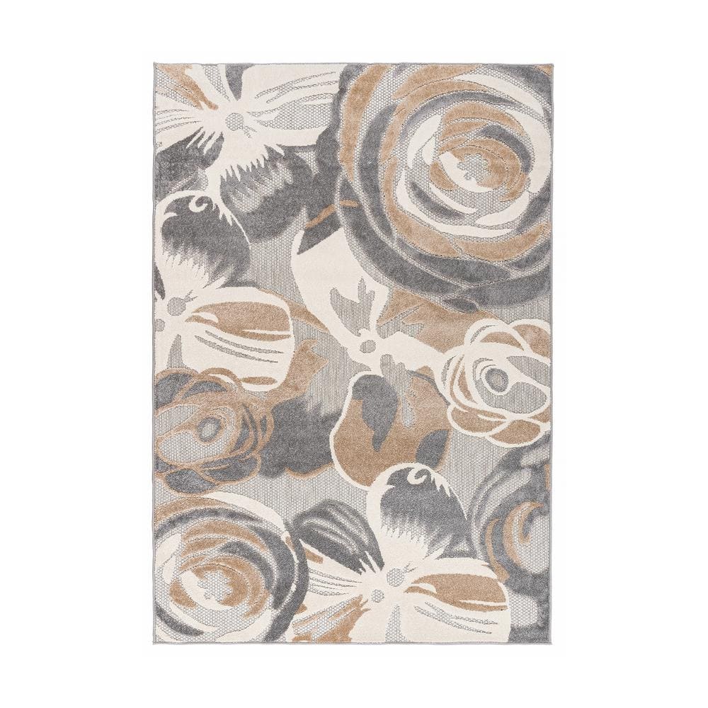 World Rug Gallery Contemporary Large Floral Non-Slip (Non-Skid) Gray 5'3 inch x 7'3 inch Indoor Area Rug