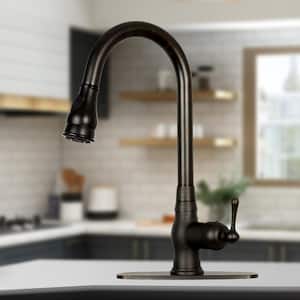 Single-Handle Pull Down Sprayer Kitchen Faucet with Deck Plate in Oil Rubbed Bronze
