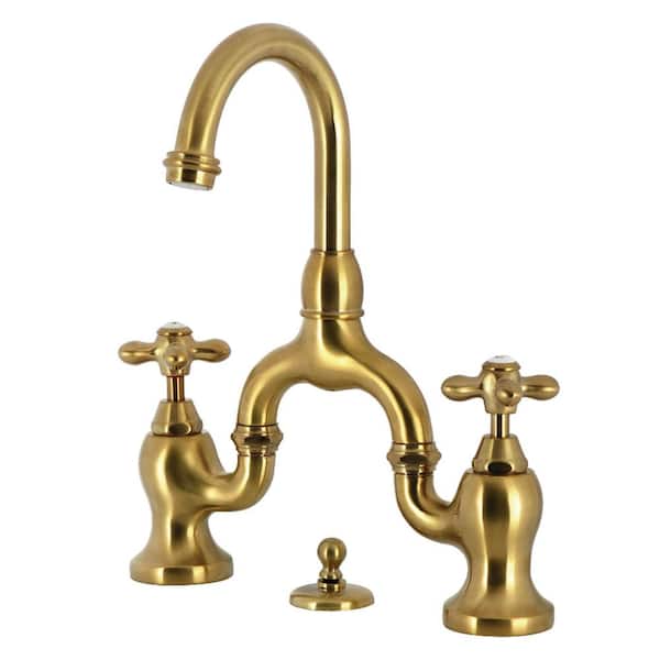 English Country 8 in. Widespread 2-Handle Bathroom Faucet with Brass Pop-Up in Brushed Brass