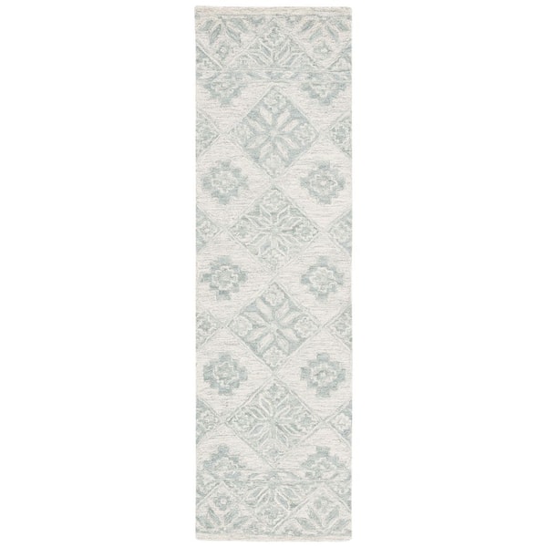Martha Stewart 2 ft. x 8 ft. Ivory/Light Blue Diamond Floral Runner Rug
