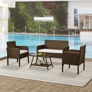 Morgan 4-Piece Wicker Outdoor Sofa Set with White Cushions