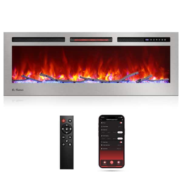 TURBRO 50 in. Smart Wi-Fi Infrared Electric Fireplace Crackling Sound Realistic Flame 1500-Watt Qt. Heater Recessed/Wall Mount