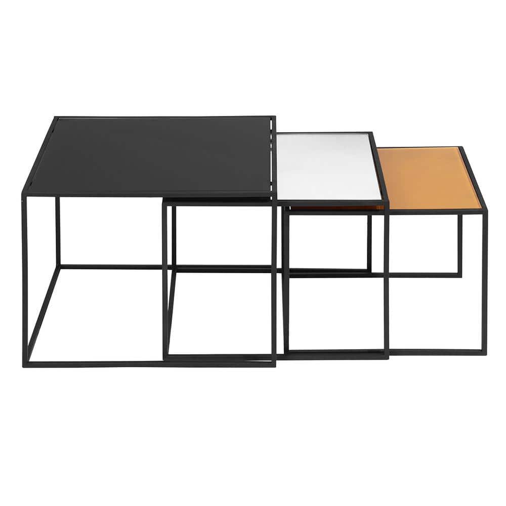 19.7 in. Black Square Tempered Glass Nesting End Table with 3-Pieces