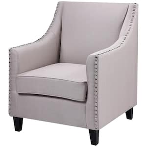 Alexander Taupe Burlap Arm Chair with Nail Heads Trim