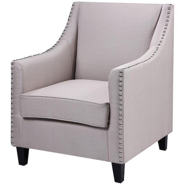 Best Master Furniture Alexander Taupe Burlap Arm Chair with Nail Heads ...