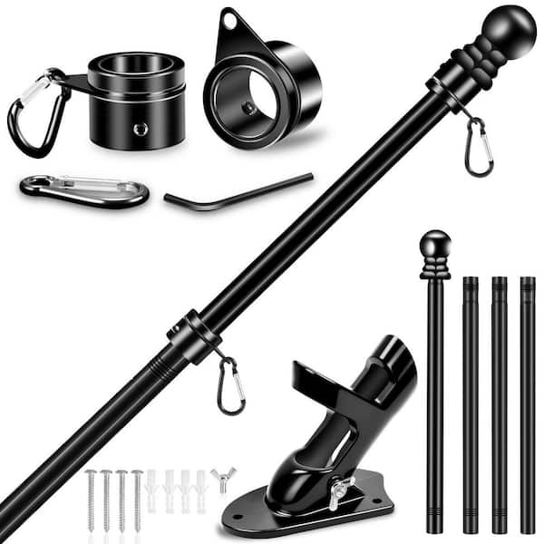 Black 5 ft. Flag Pole, 1 in. Stainless Steel Flag Pole Kit with 2-Position Flagpole Holder Bracket for 3 x 5 4 x 6 Flag