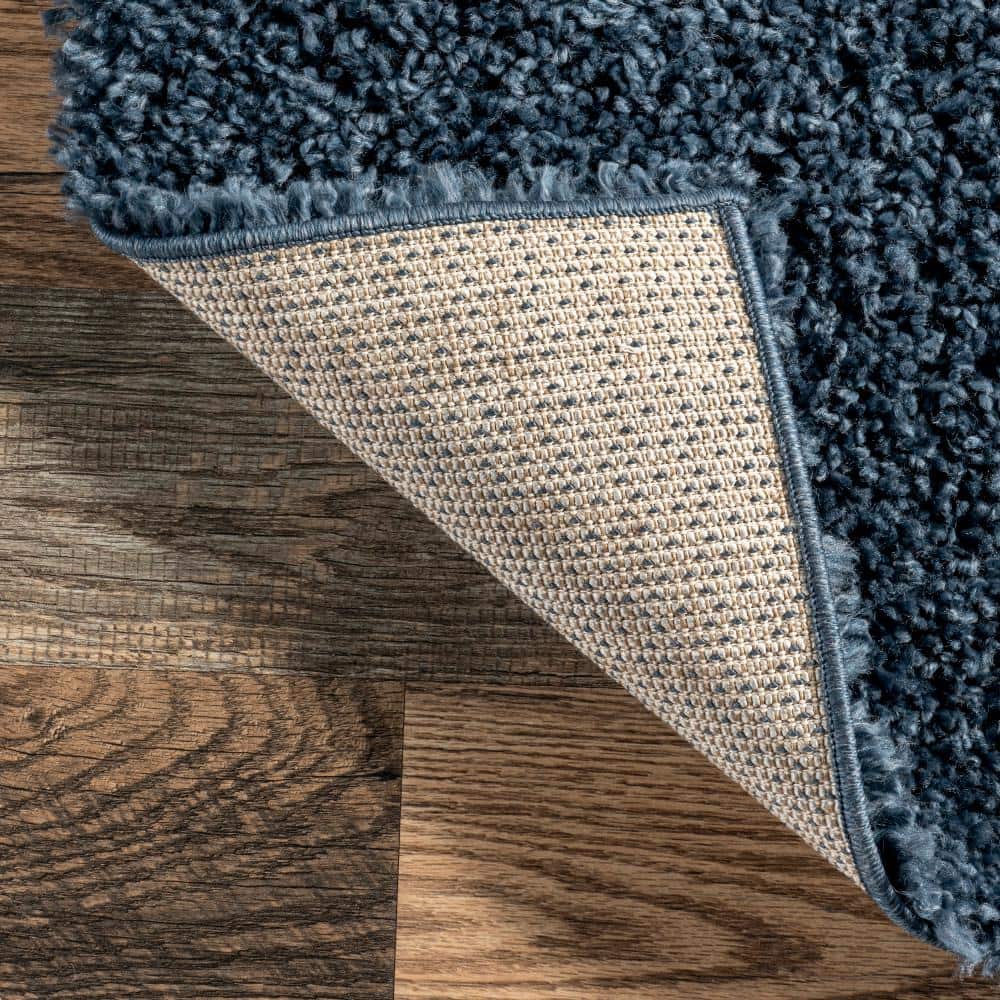 Blue 9' x 12' Solid Shag Synthetic Area Rug