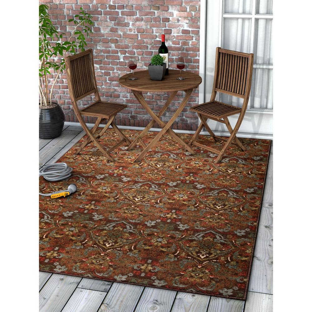 Kings Court Brown and Red Synthetic 5' x 7' Washable Area Rug