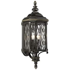 Bexley Manor 4-Light Black with Gold Highlights Wall Lantern Sconce