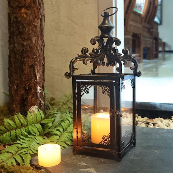 MOEPISY 16 in. H Bronze Metal Lanterns Decorative Indoor Outdoor