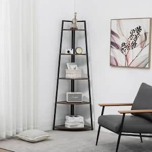 70 in. Tall Brown Wood 5-Shelf Standard Bookcase, Multipurpose Shelving Unit Ladder Shelf for Living Room, Office