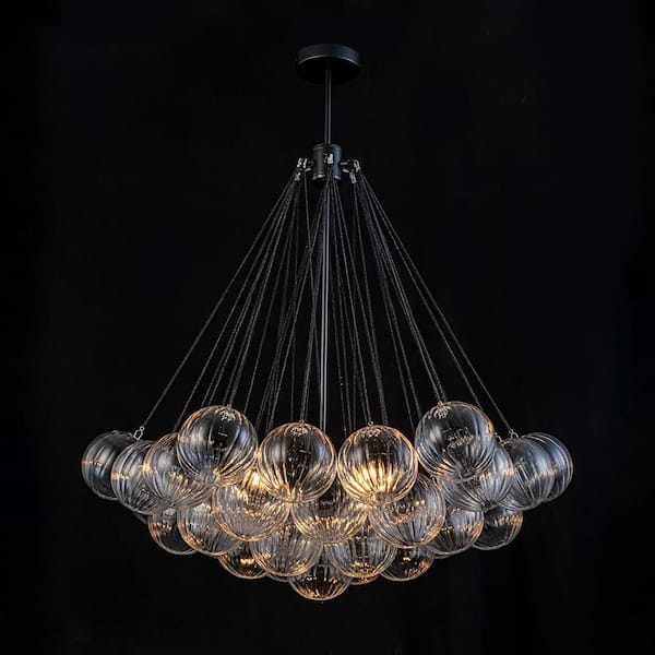 HUOKU Alma 3-Light 31.5 in.W Matte Black Modern Bubble Cluster