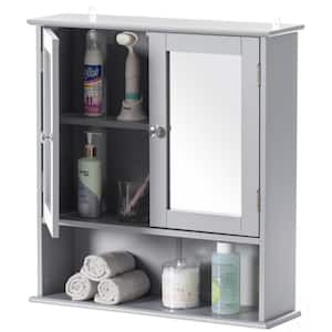 Gray Mirror Wall Mounted Cabinet For the Bathroom and Vanity with Adjustable Shelves 20 in. Wide