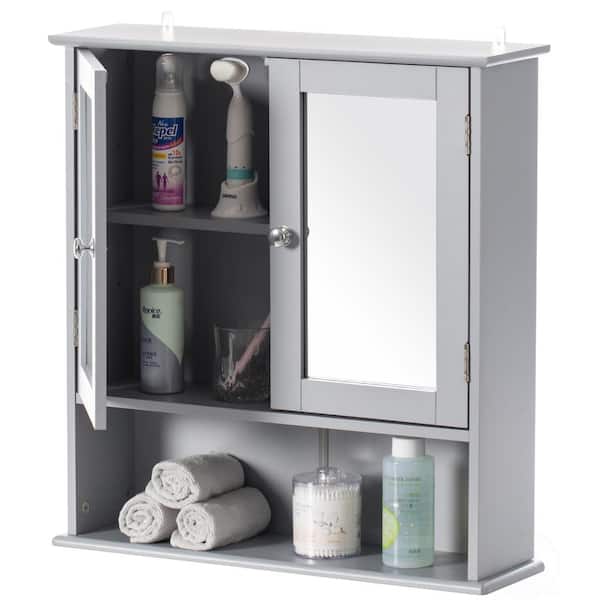 Basicwise Gray Mirror Wall Mounted, Bathroom Wall Mounted Cabinets With Lights