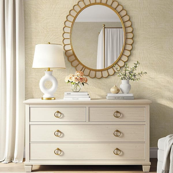 60.75 sq. ft. Wheat Jiva Embossed Vinyl Unpasted Wallpaper Bolt