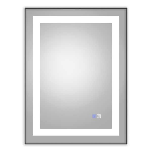 FUNKOL 24 in. W x 32 in. H Rectangular Framed LED Light Dimmable Anti-Fog Wall Mount Bathroom Vanity Mirror in Silver