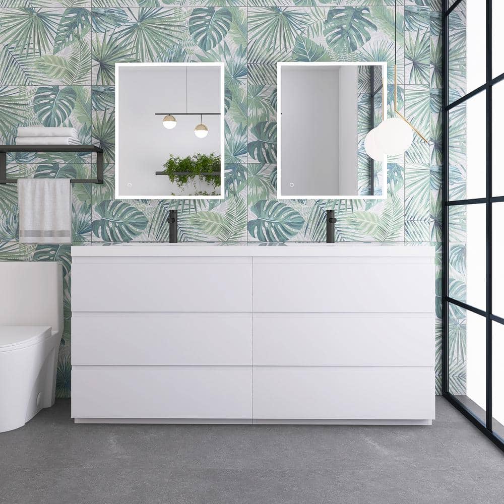 72 in. W x 21 in. D x 34 in. H Freestanding Bathroom Vanity in Hight White 